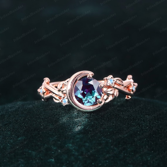 Moon and star ring outlet rose gold