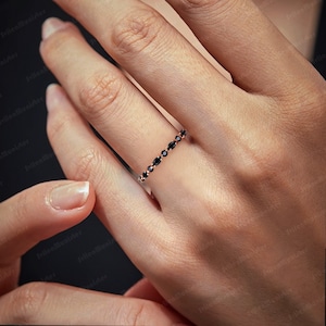 Vintage Half eternity Black Diamond 14K Solid Rose gold wedding band marquise cut band Unique Bridal Matching Stacking band Anniversary Gift