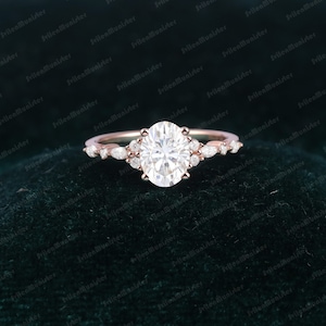 Oval cut Moissanite engagement ring set rose gold unique Cluster engagement ring sets Diamond vintage Promise Anniversary gift ring Moissanite ring