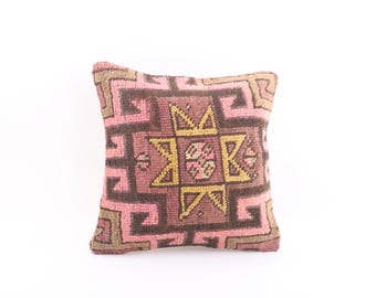 Funda de cojín Kilim turca vintage, decoración boho para el hogar (16x16)
