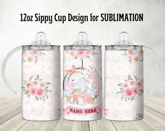 Diseño de sublimación de taza de elefante para sorber, envoltura para vaso de 355 ml (descarga digital)