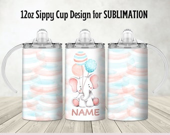 Baby Elephant Sippy Cup Sublimation design template, Tumbler wrap, Sublimation template, 12oz Straight sippy cup wrap, Digital Download, PNG