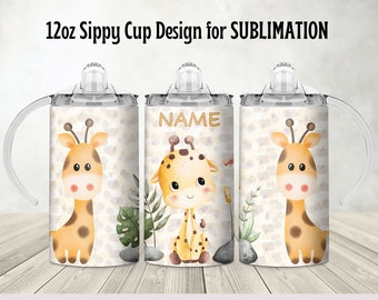 Giraffe Sippy Cup Sublimation Design: 12oz Tumbler Wrap (Digital Download)