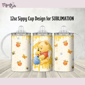 Winnie the Pooh Sippy Cup Sublimation design template, 12oz Tumbler wrap, 12oz Straight sippy cup wrap, Digital Download, PNG, Tumbler wrap