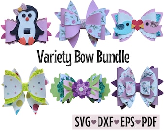 Hair Bow Bundle - Bow Template - Bow SVG - Silhouette Cut Files, Cricut Cut Files, Faux Leather Hair Bow DXF Files, 6 Hair Bow Teampltes