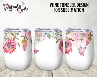 Watercolor Protea Wine Tumbler Wrap: Floral Sublimation Design (PNG)