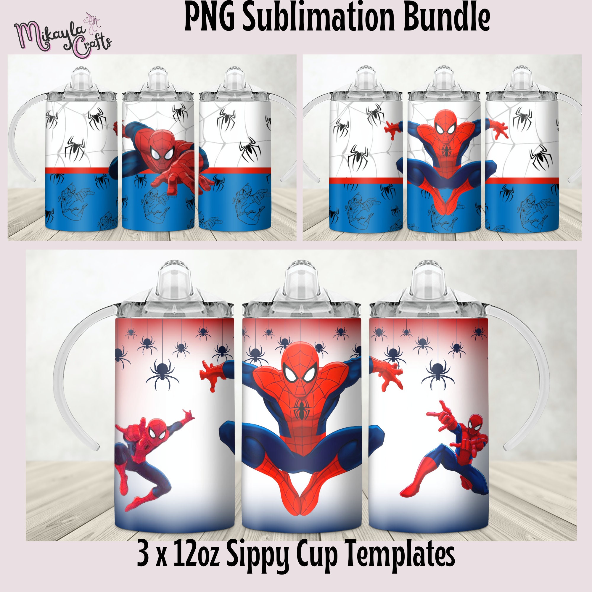 Spider Super Hero Sippy Cup Sublimation Bundle Tumbler Wrap 