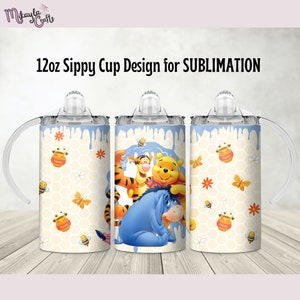 Winnie the Pooh Sippy Cup Sublimation design template, 12oz Tumbler wrap, 12oz Straight sippy cup wrap, Digital Download, PNG, Tumbler wrap