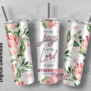 Floral Bible Verse Tumbler Wrap: 20oz Skinny Tumbler Design (PNG Digital Download)