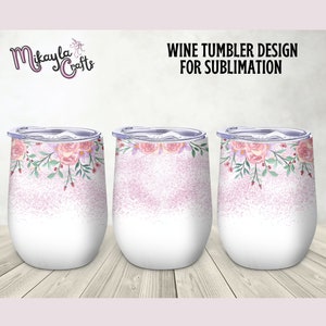 Floral Glitter Wine Tumbler Sublimation Design (PNG)