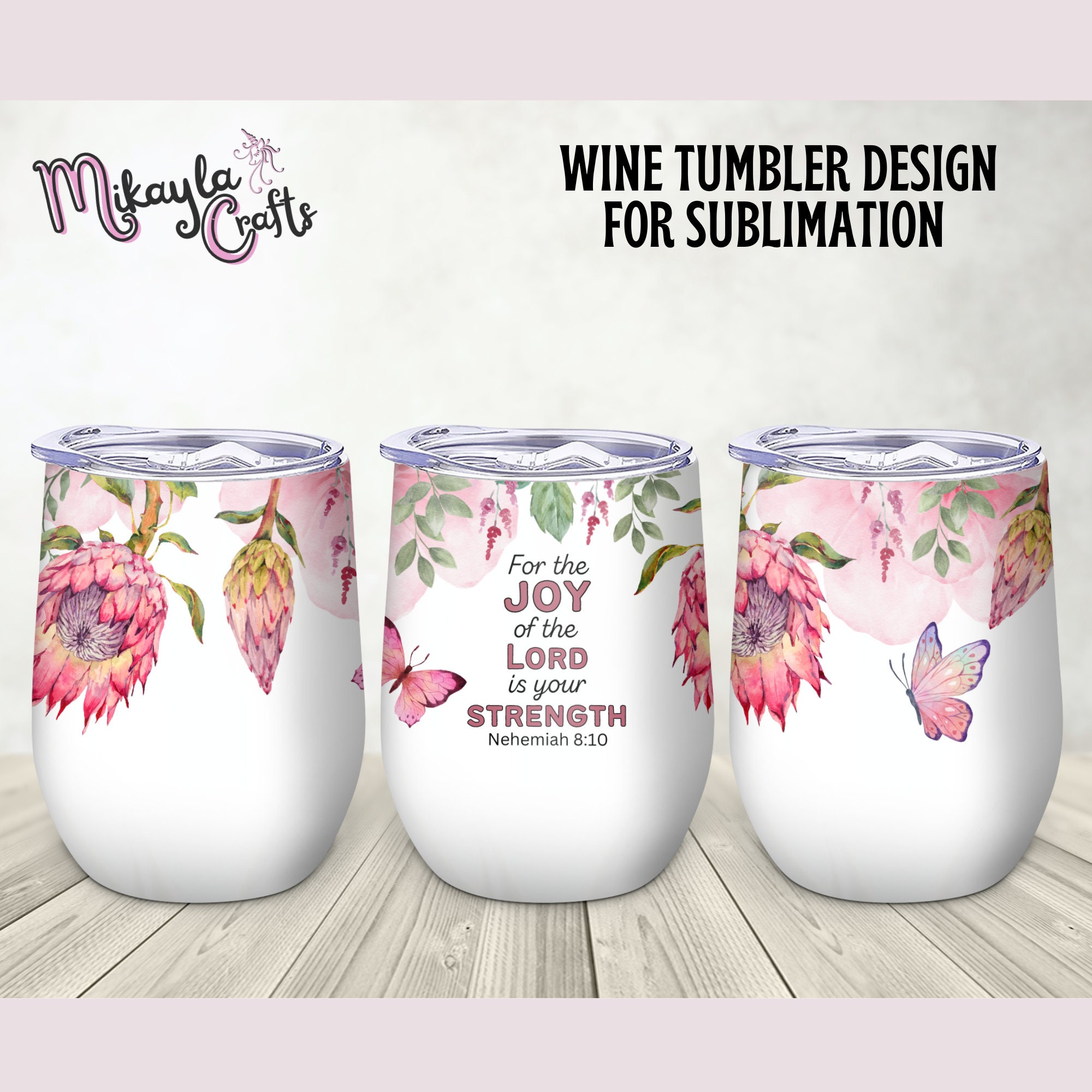 Bible Verse 12oz Wine Tumbler Wrap, Watercolor Protea Wine Tumbler