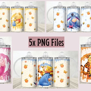 Winnie the Pooh Sippy Cup Wrap Bundle, 12oz Tumbler wrap, 12oz Straight sippy cup sublimation template, Digital Download, PNG, Tumbler wrap