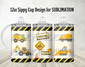Construction design for printing 12oz Sippy Cups, Tumbler wrap with excavators for kids, PNG