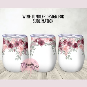12oz Wine Tumbler Template, Wine Tumbler Sublimation template, Rose pattern template, PNG