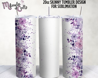 Añadir propio texto púrpura floral 20oz envoltura de vaso recto, plantilla de sublimación, diseño de sublimación de vaso flaco de 20oz, descarga digital PNG