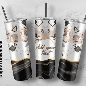 Add Your Text 20oz Straight Tumbler wrap, Sublimation template, Gold and black Floral Skinny tumbler sublimation design, Tumbler Wrap PNG