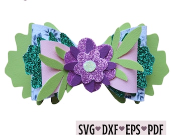 Flower Hair Bow SVG Template: Faux Leather, Cricut Cut Files (Digital Download)