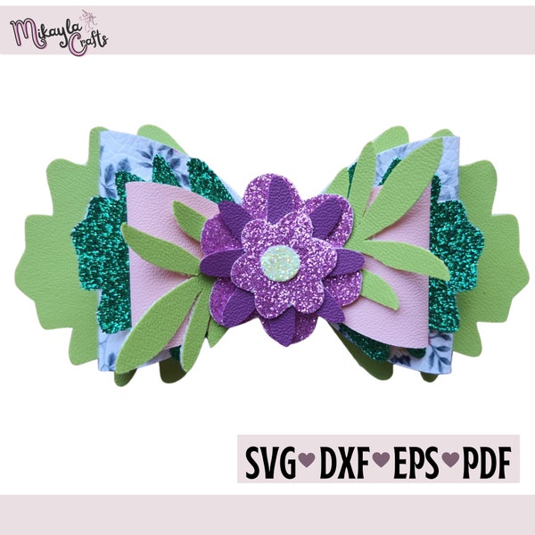 Flower Hair Bow SVG - Bow Template - Bow SVG - Silhouette Cut Files, Cricut Cut Files, Faux Leather Hair Bow Template, Hair Bow DXF