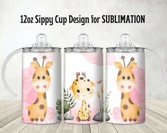 Pink Giraffe 12oz Sippy Cup Sublimation Design (Digital Download)