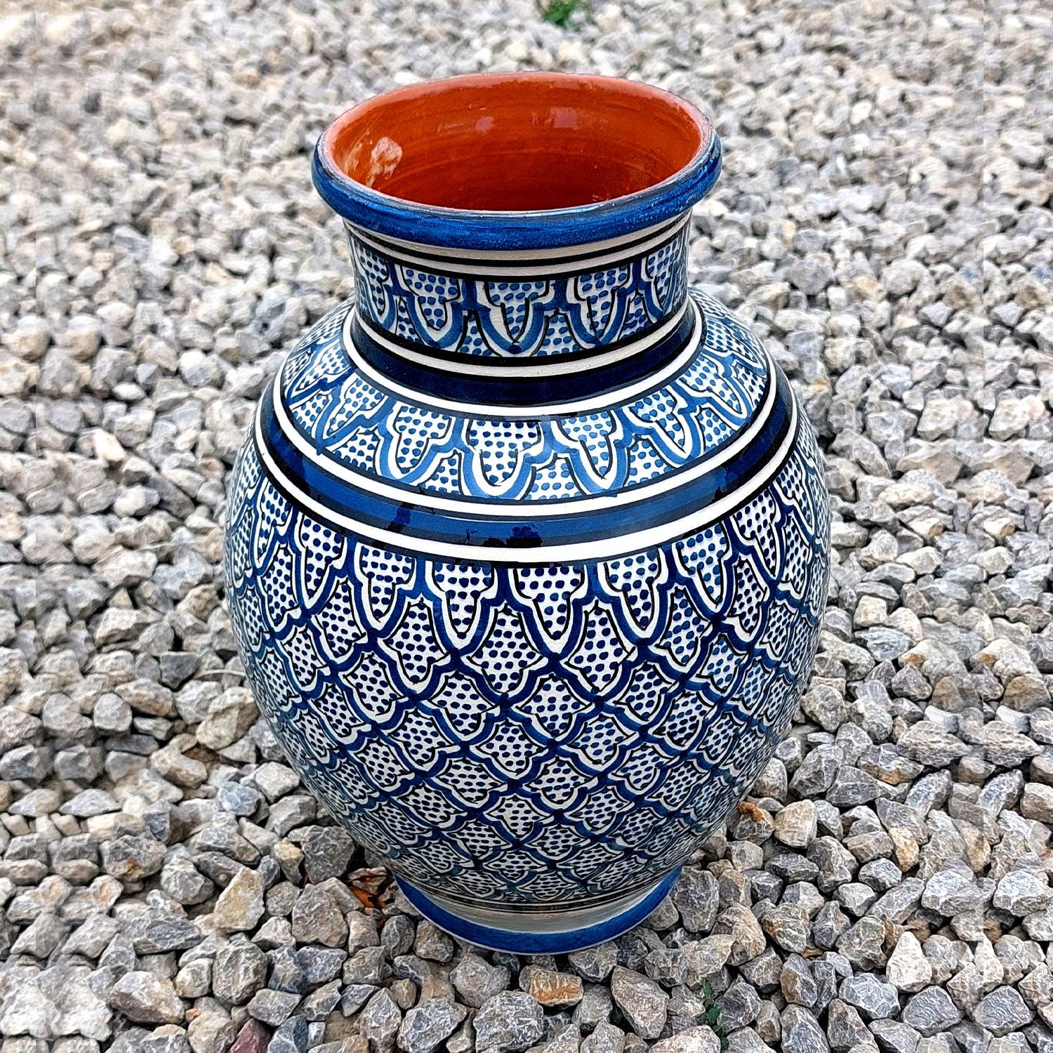 Blue Hand-painted Moroccan Ceramic Vase | Safi Pottery