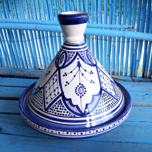 Handcrafted Moroccan Ceramic Tagine | Blue Tagine, Sizes for 1 to 6 People, Lead-Free, Authentic for Elegant Table | Hand Painted Design