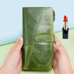 Cartera grande de cuero para mujer l Elegante cartera de cuero para mujer l Cartera plegable para mujer l Múltiples ranuras para tarjetas l Regalos perfectos para el día de San Valentín para ella