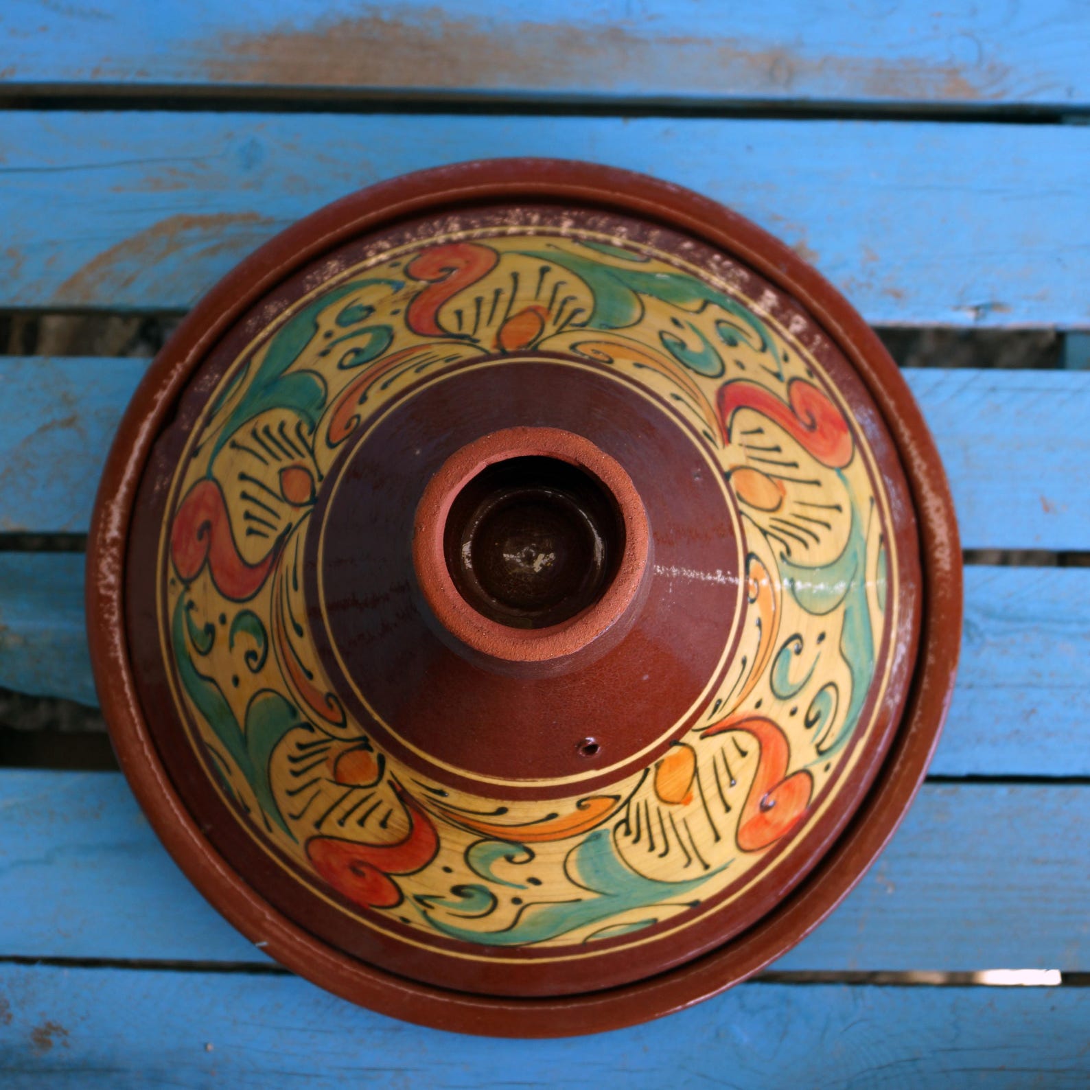 Handcrafted Moroccan Tagine in Classic Brown Ceramic with Hand-Painted Design — view 3