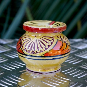 Moroccan Ceramic Ashtray | Hand-Painted Pottery from Safi | Round Lid Design