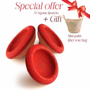 Set of 3 Moroccan Aker El Fassi Organic Lipsticks | Natural Berber Lip & Cheek Tint in Clay Pot | Beauty Essential Valentine's Day Gift