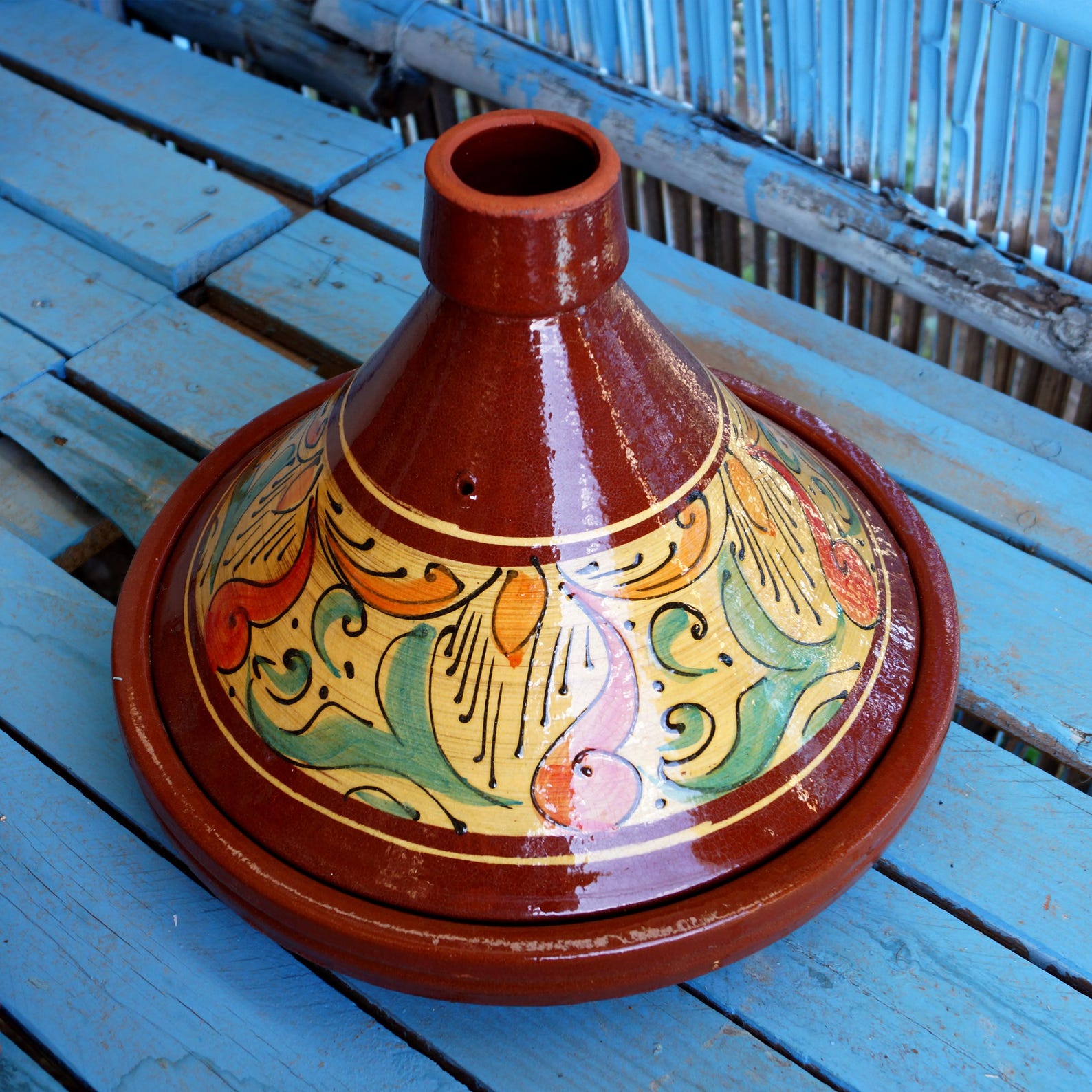 Handcrafted Moroccan Tagine in Classic Brown Ceramic with Hand-Painted Design — view 2