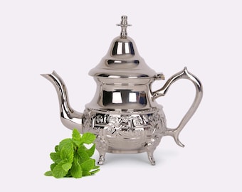 Handcrafted Moroccan Silver Teapot: Engraved Brass Tea Pot | Multiple Sizes available