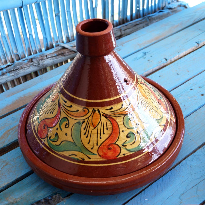 Handcrafted Moroccan Tagine in Classic Brown Ceramic with Hand-Painted Design