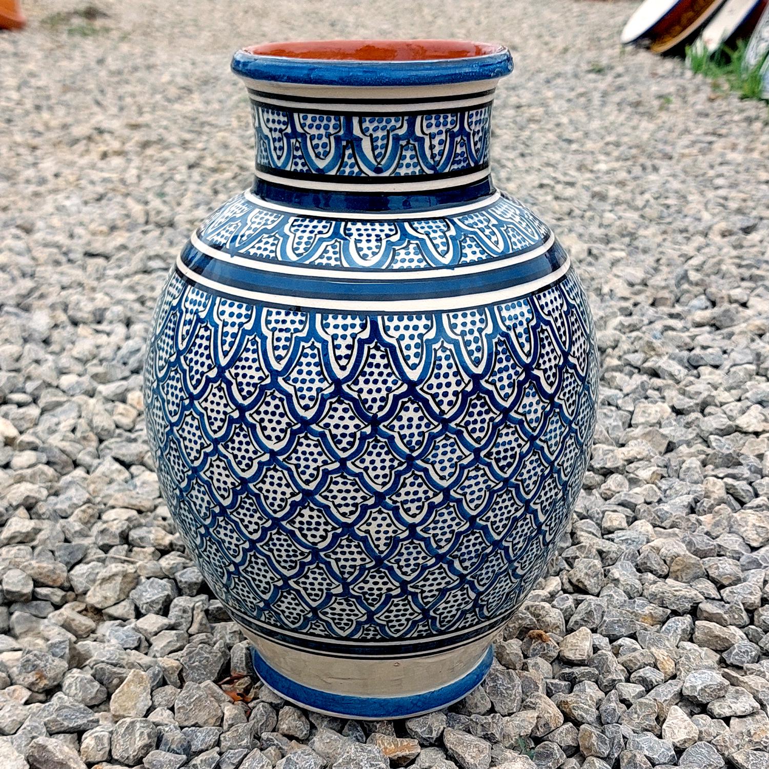 Blue Hand-painted Moroccan Ceramic Vase | Safi Pottery