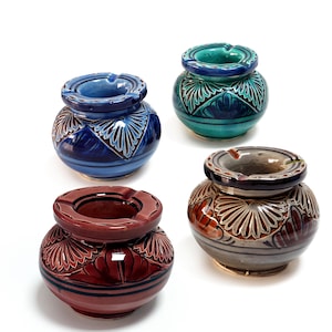 Moroccan Engraved Ceramic Ashtray | Hand-Painted Pottery from Safi | Decorative & Functional
