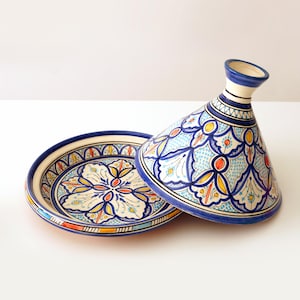 Handcrafted Moroccan Ceramic Tagine | Blue Arabo-Amazigh Geometric Art, Decorative Ceramic, Authentic Pottery, Unique Cultural Gift