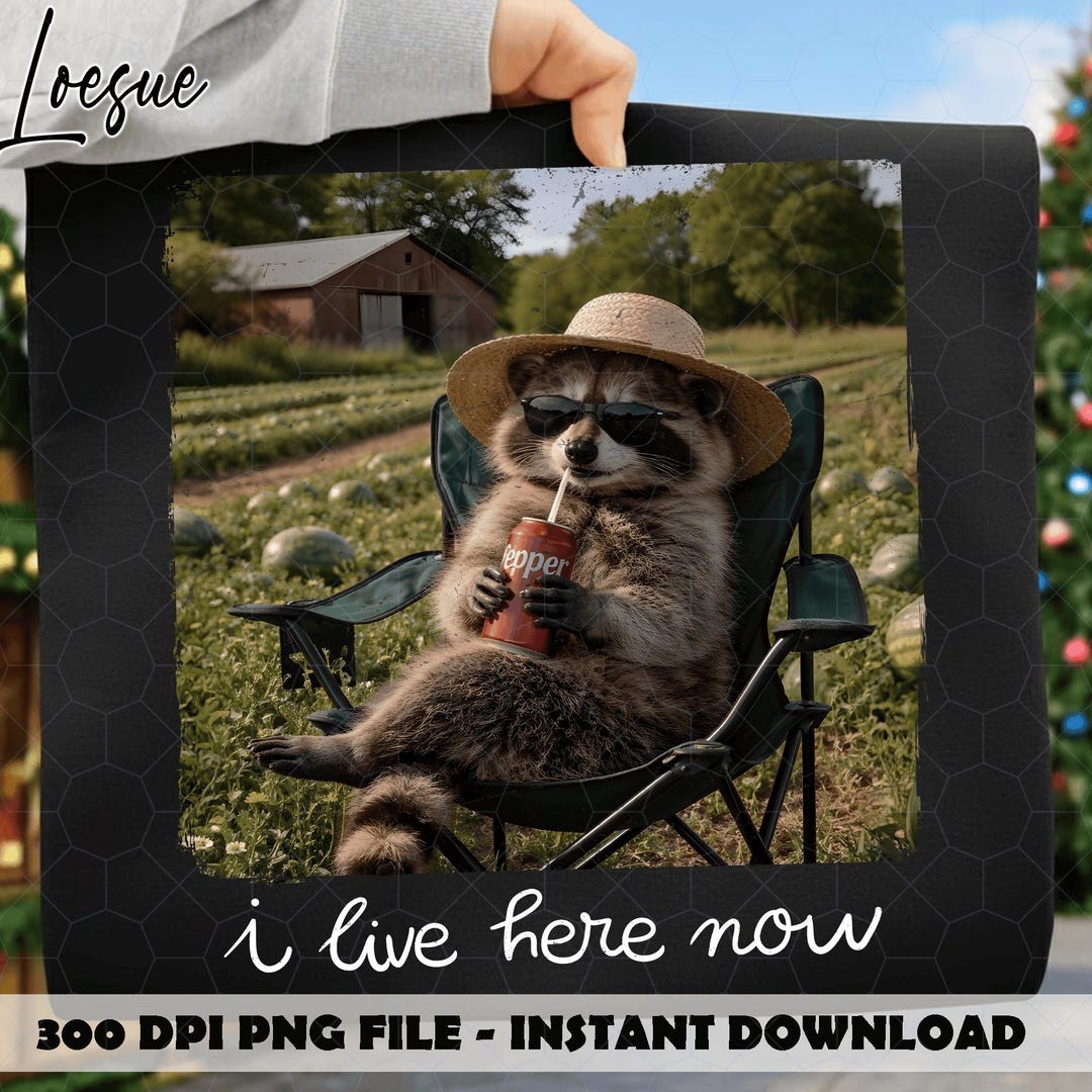 I Live Here Now Raccoon Farmer PNG – Funny Trash Panda Meme, Cute Farm ...