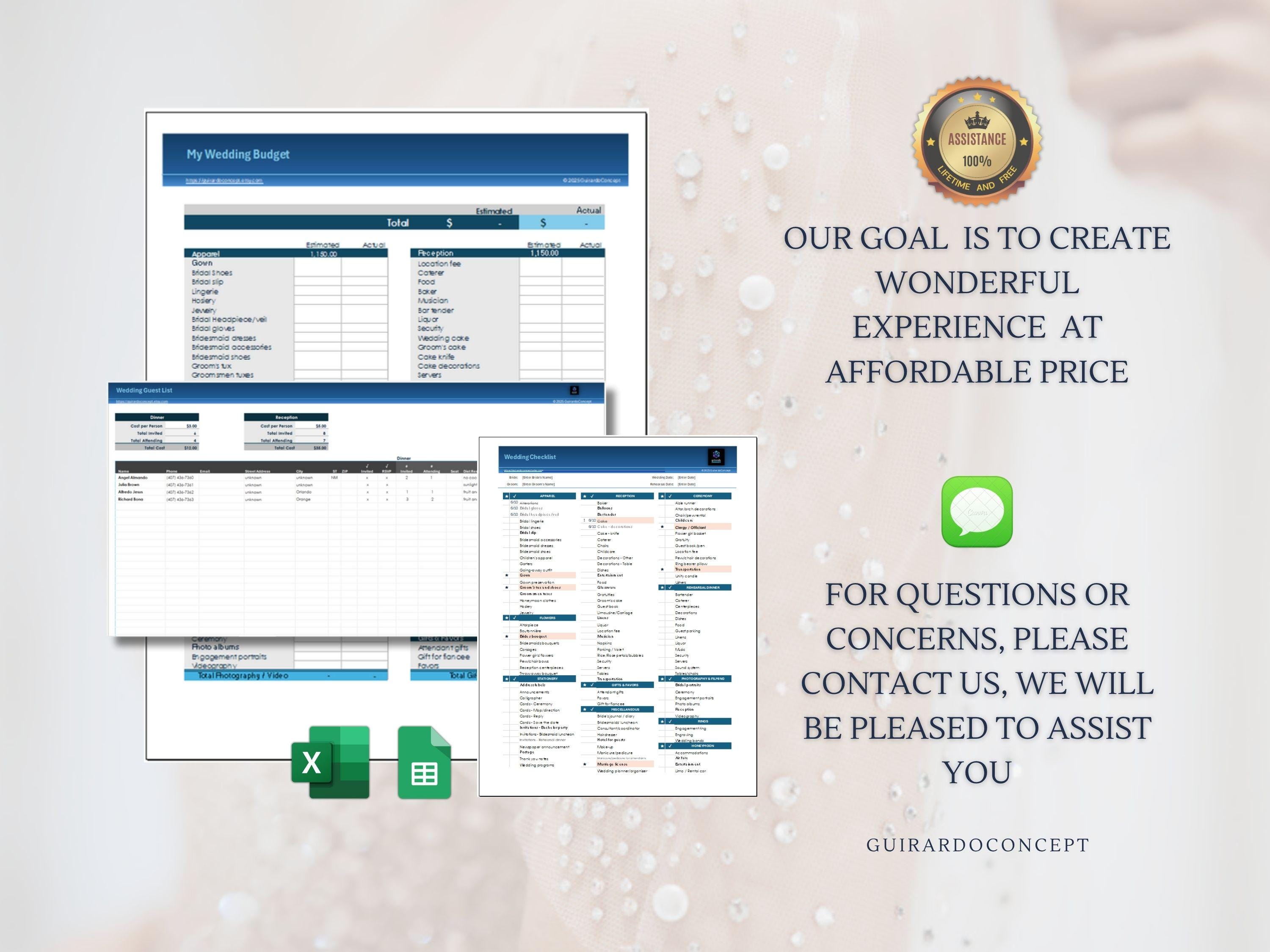 Digital Wedding Planner Spreadsheet: Excel & Google Sheets Template - Etsy