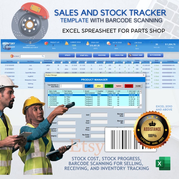 Inventory Tracker Spreadsheet | Inventory Storage Manager Template | Barcode Sales Tracker | For Spare Parts Business | Products Inventory
