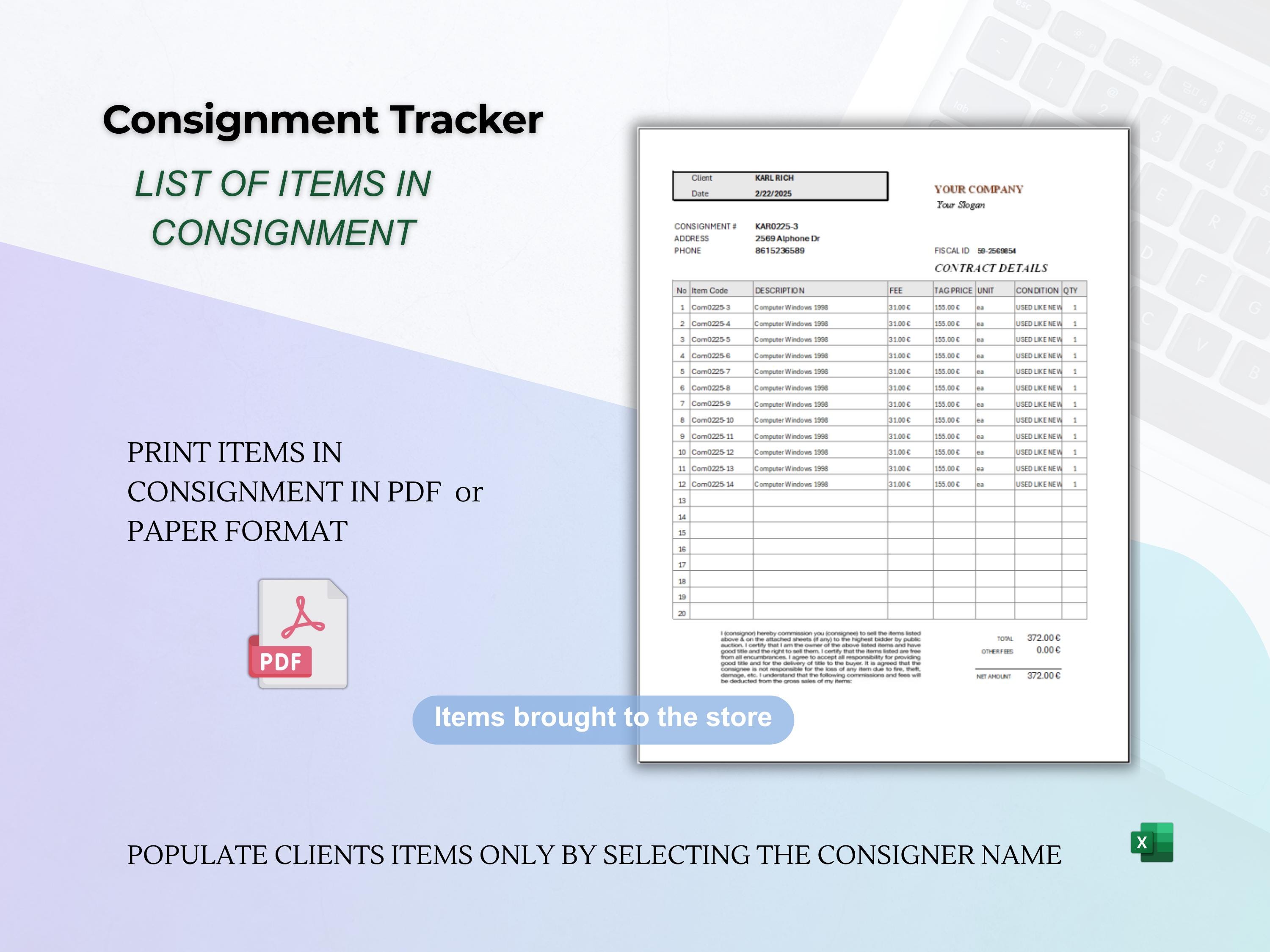 Consignment Store Inventory Tracker: Excel Spreadsheet, Barcode ...