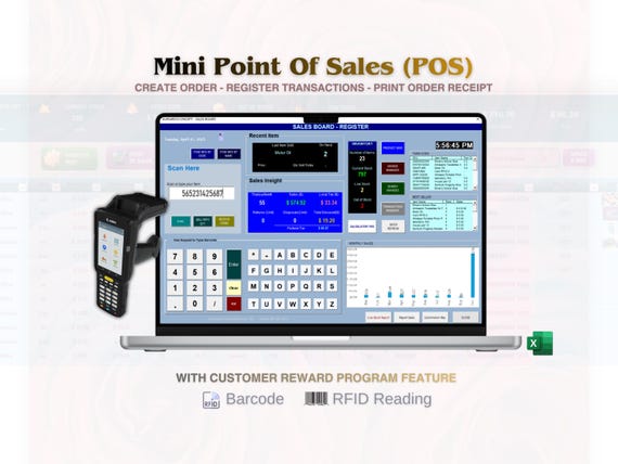 Excel Inventory Sales System: Barcode & RFID Mini POS (Digital Download)