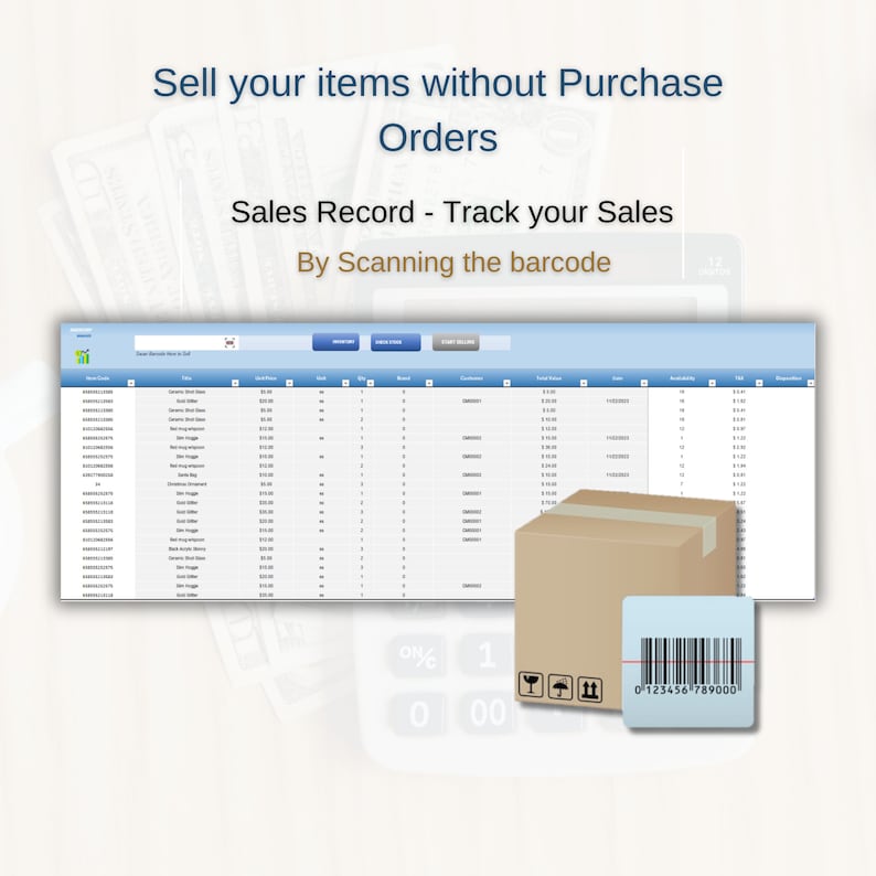 Sales Sheet, Inventory Tracker With Barcode Scanning Automatic Sale