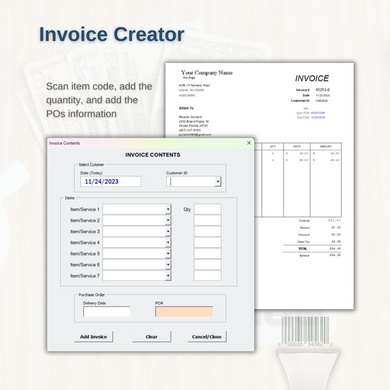 Sales Sheet, Inventory Tracker With Barcode Scanning Automatic Sale