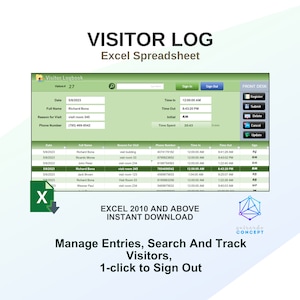 Printable Visitor Log Sheet: Excel Tracker Template (Instant Download)