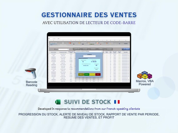 French Inventory Management Excel Template with Barcode
