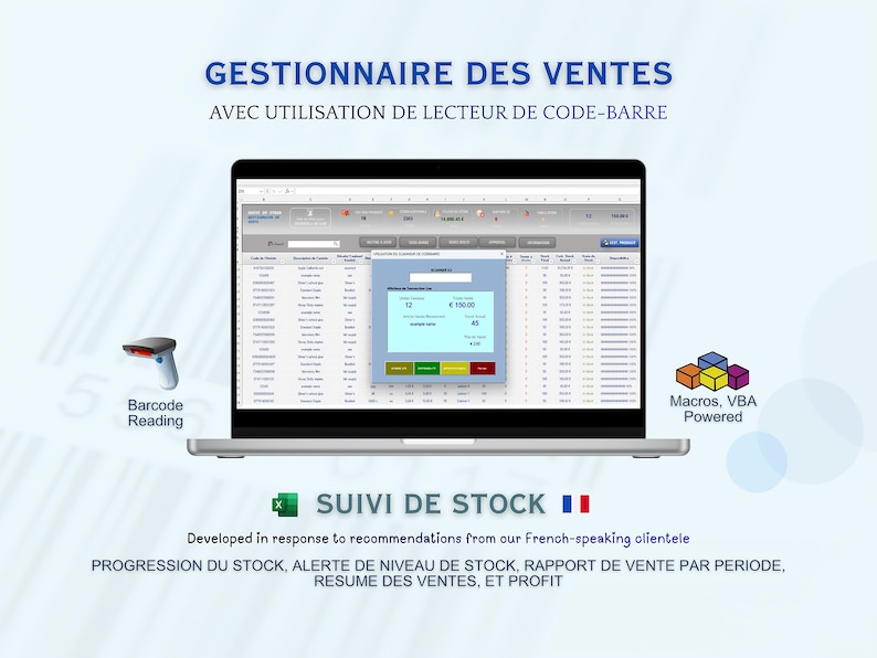 French Inventory Management Excel Template with Barcode image 1