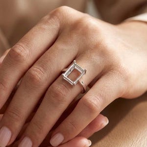 925 sterlingsilver med åttkantig/smaragdslipad ringmontering, tom stiftinfattningsring, minimalistisk geometrisk gör-det-själv-ädelstensring, 6x4, 7x5, 8x6, 9 x 7 MM