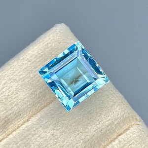 Natural Blue Topaz Big Princess Cut - 12.90 Ct. 12x12x8.5 MM, Loop Clean High Quality Topaz, Rare Find Faceted Loose Blue Topaz For Jewelry