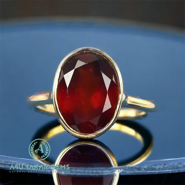 Natural Hessonite Garnet Ring, 18k Gold Plated 925 Silver Ring, Statement Ring, Minimalist Ring, Garnet Birthstone Ring, Ring For Women