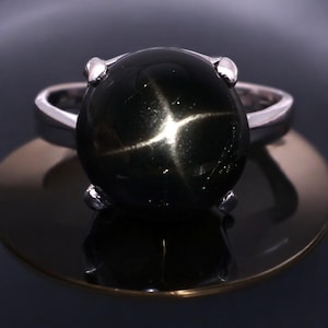 Black Star Sapphire Stone Encrusted, Elegant Midnight Glow Ring, Handcrafted Statement Jewelry, Silver Ring For her, Engagement Ring Gifts