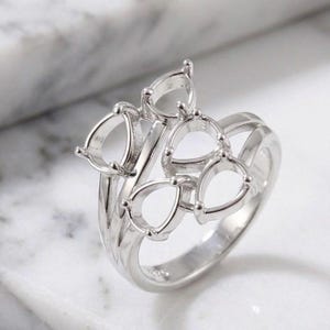 Montura de anillo de plata de ley con racimo de peras, montura vacía con varias piedras, anillo floral de plata 925 para joyería DIY con piedras preciosas personalizadas